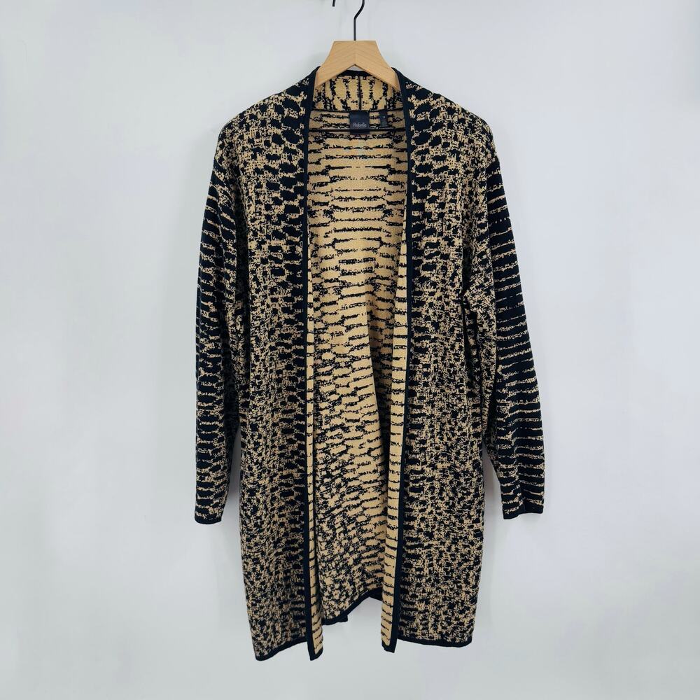 Rafaella Black Gold Textured Knit Longline Open Front Cardigan Size 1X Dressy‎